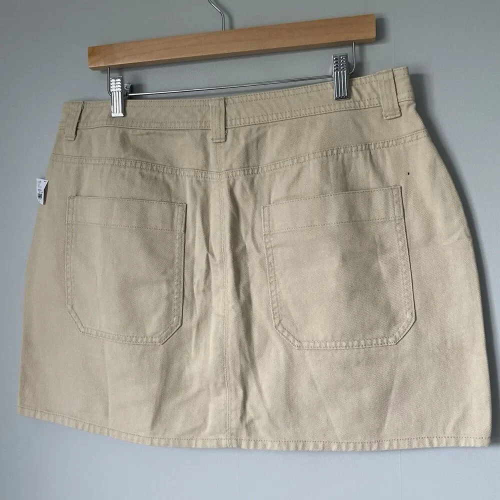 Old Navy Denim Mini Skirt Beige Tan 100% Cotton Button Detail Women's Size 14